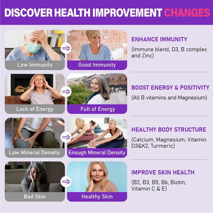 Womens Multivitamin Gummy 50 and Over - Chewable Multi Vitamin A, C, D3, E, K2 & B Complex, Folate, Biotin, Calcium, Magnesium - dailyvitalstore