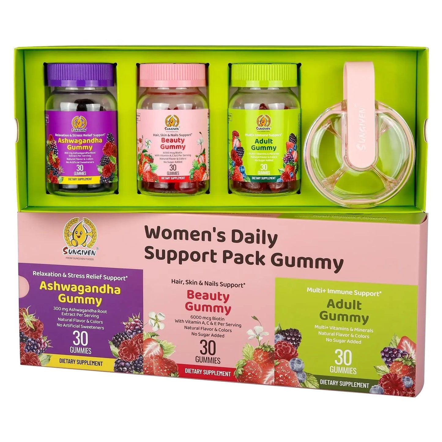 Women's Multivitamin Gummy Pack, 3 Support for Hair Skin Nails Sleep Daily Health, Vitamins A, D, C, E, Biotin, Ashwagandha - dailyvitalstore