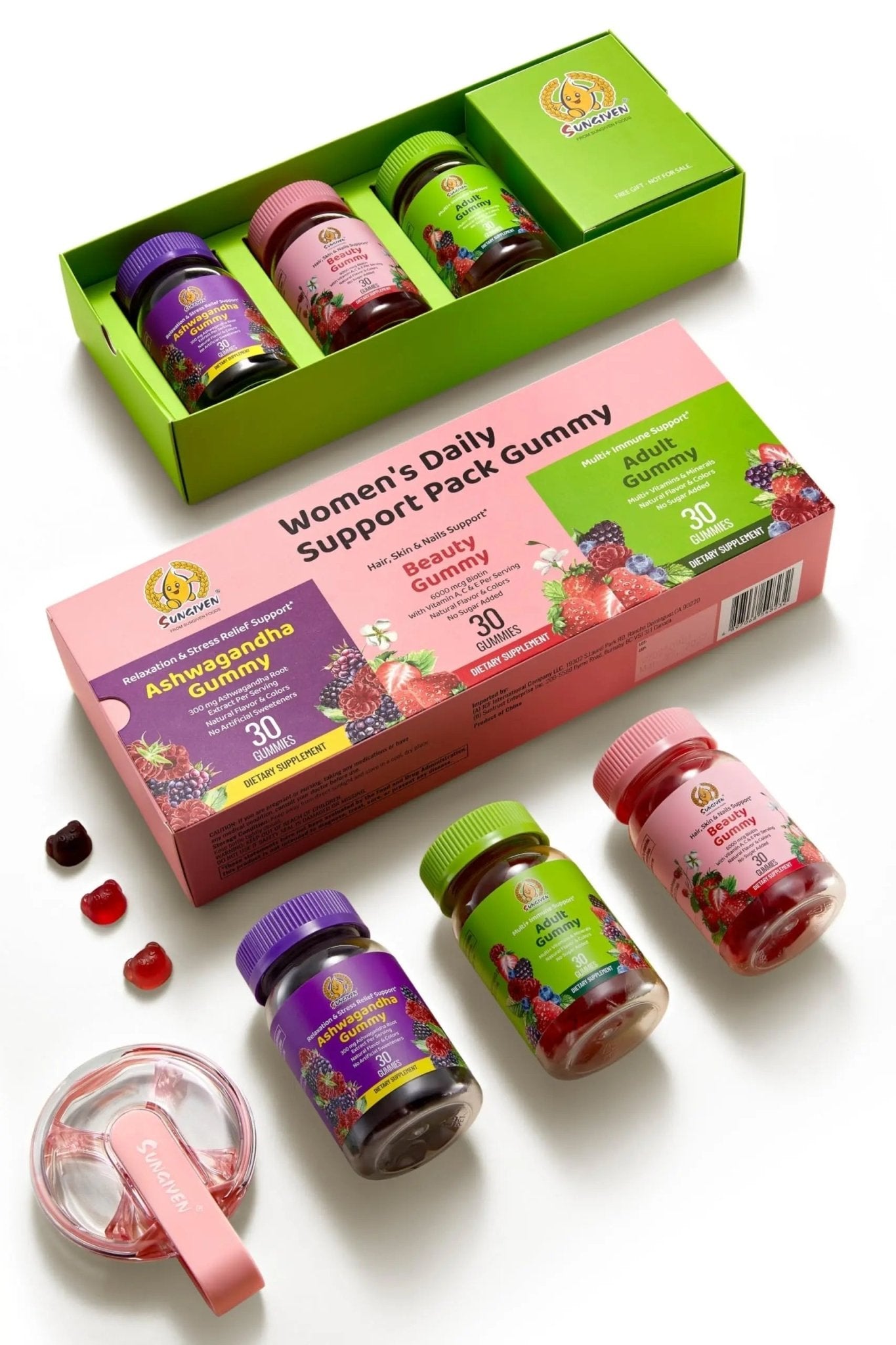 Women's Multivitamin Gummy Pack, 3 Support for Hair Skin Nails Sleep Daily Health, Vitamins A, D, C, E, Biotin, Ashwagandha - dailyvitalstore
