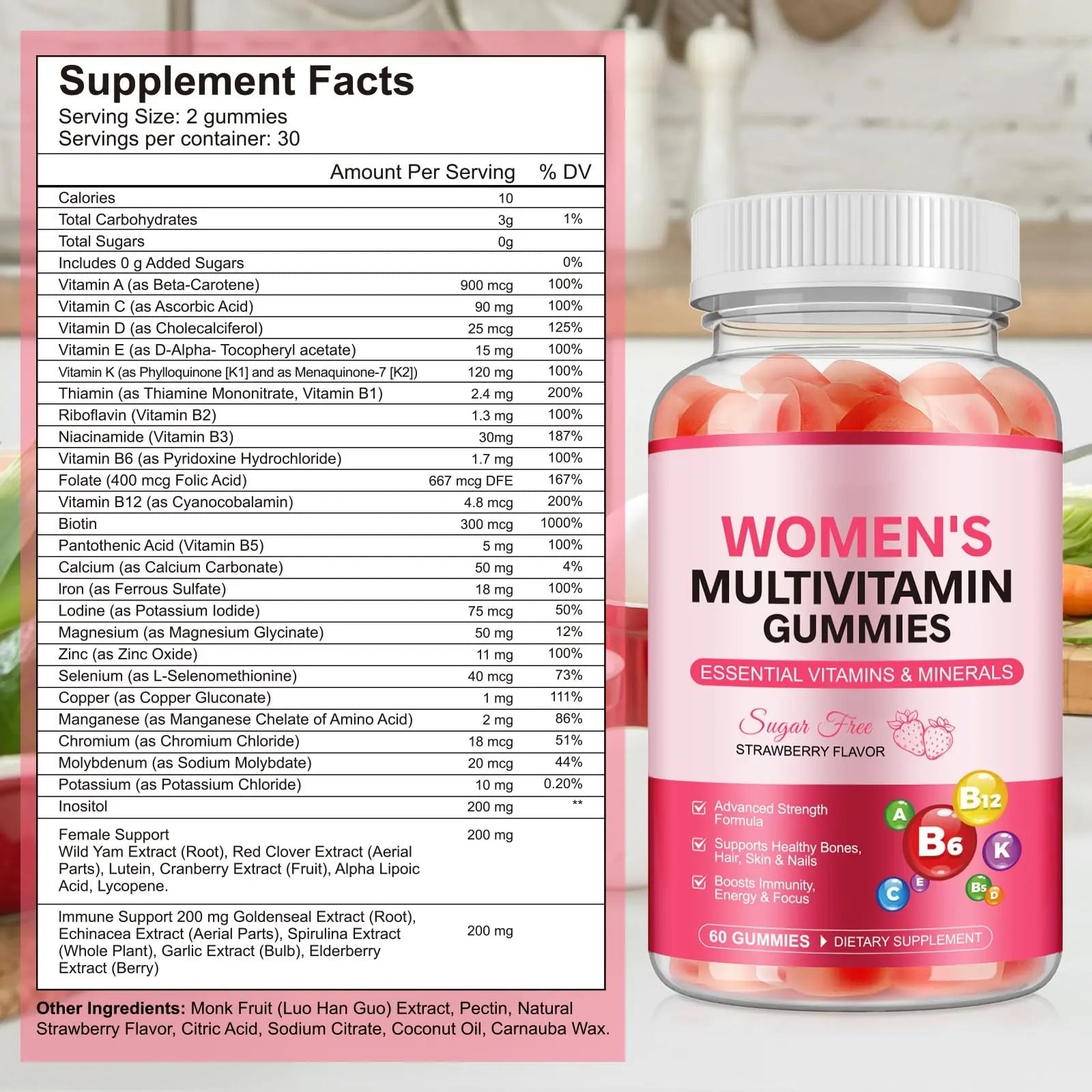 Women's Multivitamin Gummy, Vitamins A, C, D, E, K, B6, and B12 Womens Daily Multivitamin Gummy for Hair,Skin & Nails, Immune Energy - dailyvitalstore
