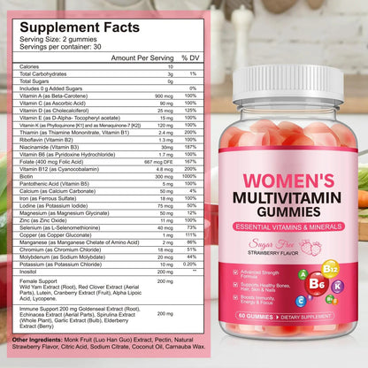 Women's Multivitamin Gummy, Vitamins A, C, D, E, K, B6, and B12 Womens Daily Multivitamin Gummy for Hair,Skin & Nails, Immune Energy - dailyvitalstore