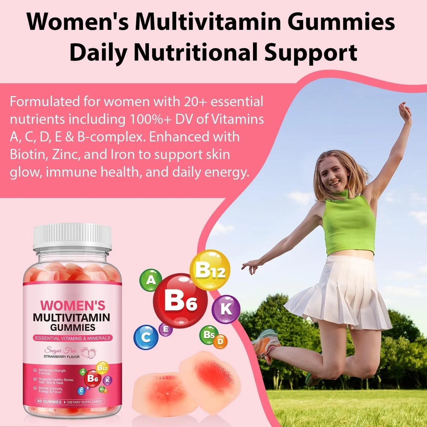 Women's Multivitamin Gummy, Vitamins A, C, D, E, K, B6, and B12 Womens Daily Multivitamin Gummy for Hair,Skin & Nails, Immune Energy - dailyvitalstore