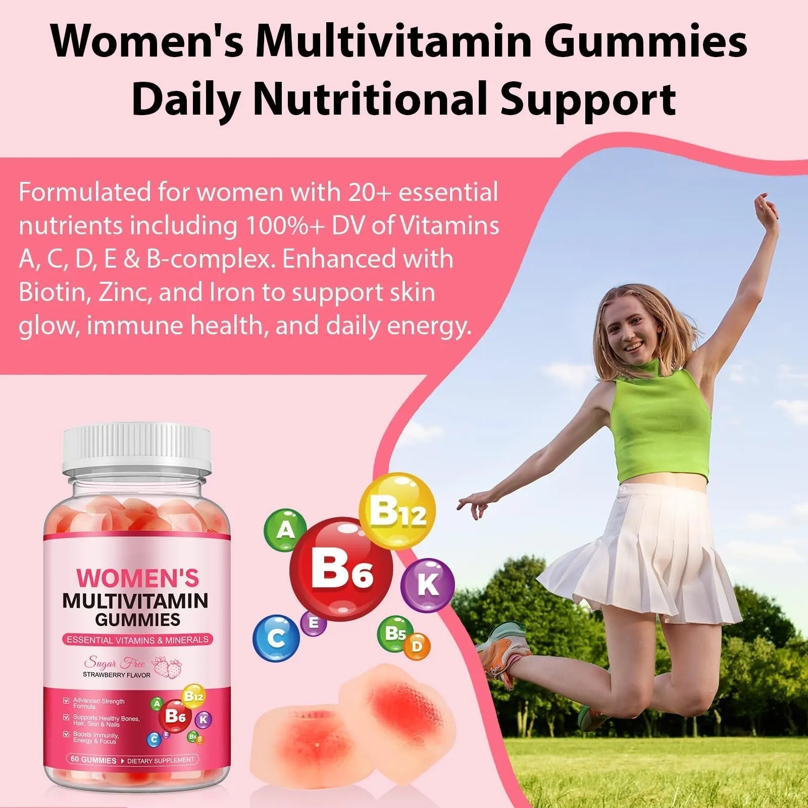 Women's Multivitamin Gummy, Vitamins A, C, D, E, K, B6, and B12 Womens Daily Multivitamin Gummy for Hair,Skin & Nails, Immune Energy - dailyvitalstore