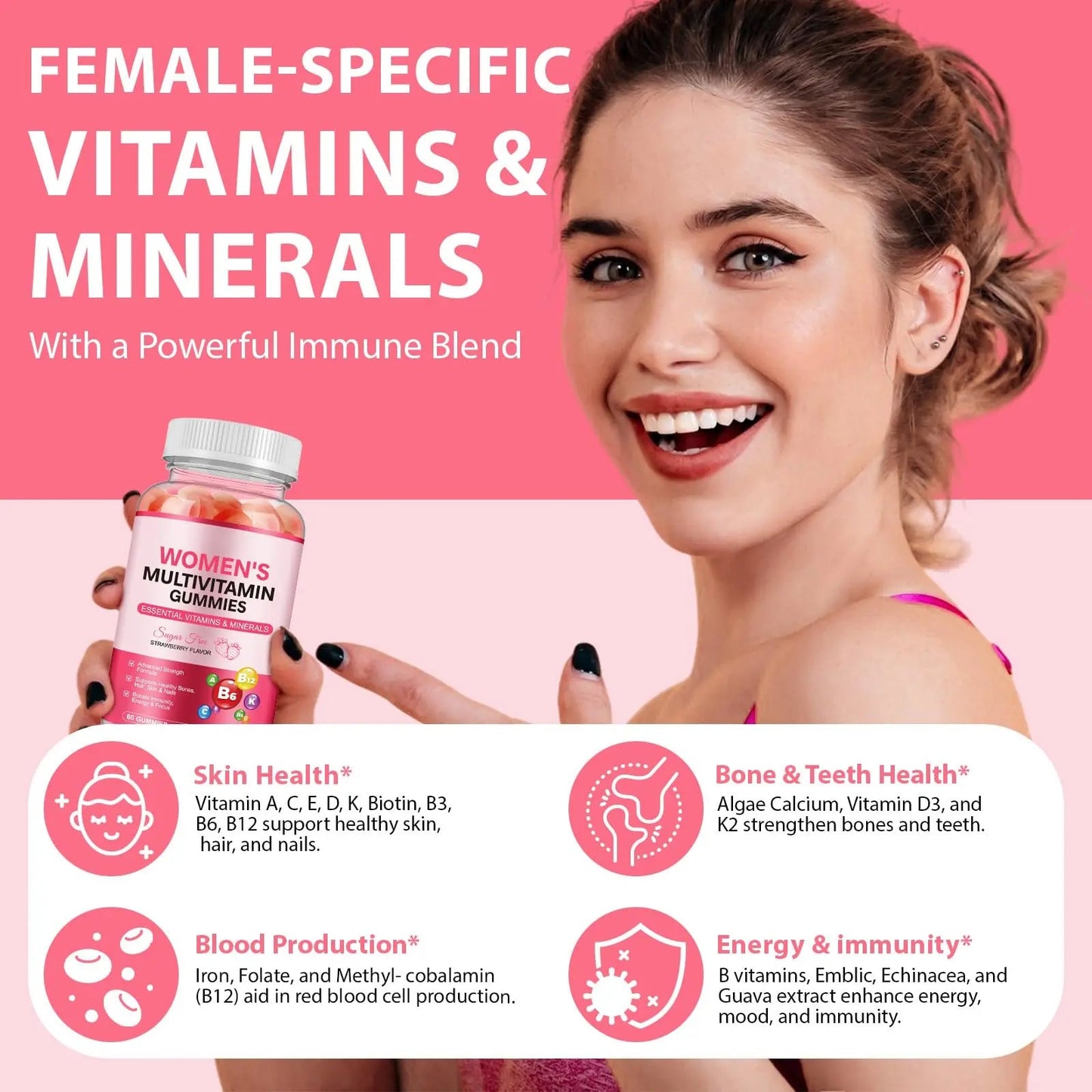 Women's Multivitamin Gummy, Vitamins A, C, D, E, K, B6, and B12 Womens Daily Multivitamin Gummy for Hair,Skin & Nails, Immune Energy - dailyvitalstore