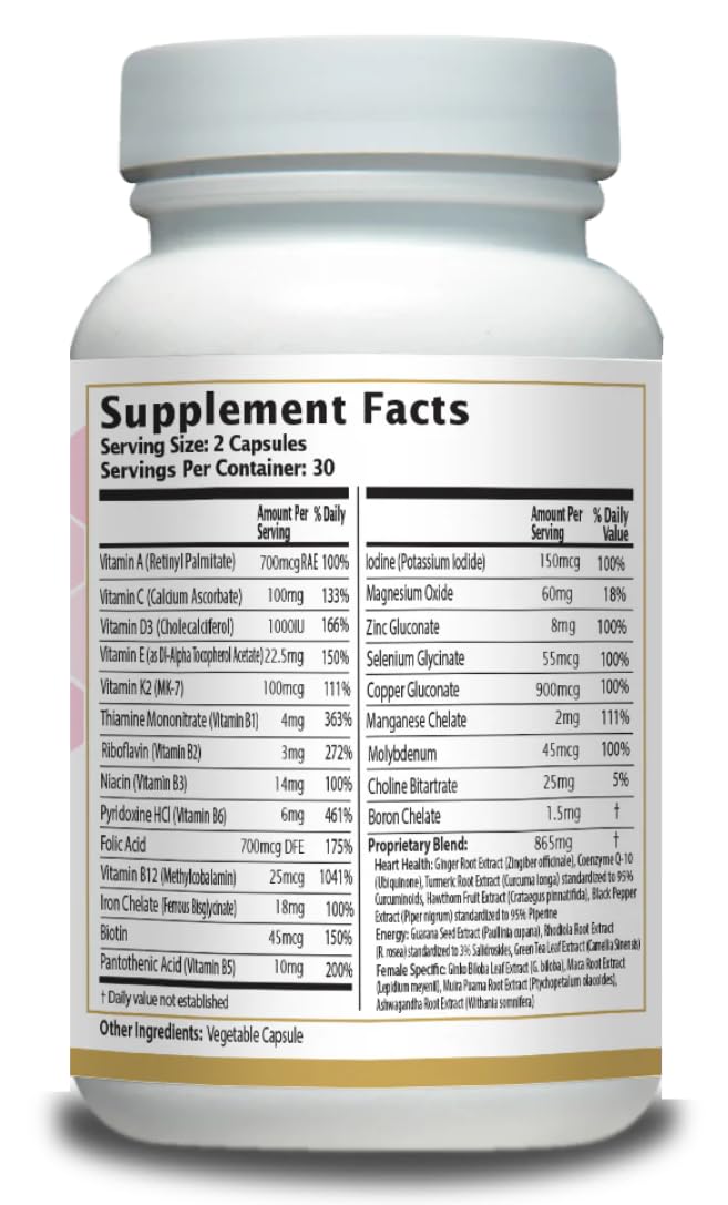 Women’s Multivitamin with Iron, Vitamin D3, Magnesium, B-Complex & Herbal Support – 60 Capsules – Energy, Hormone Balance, Heart Health – AnuMed - dailyvitalstore