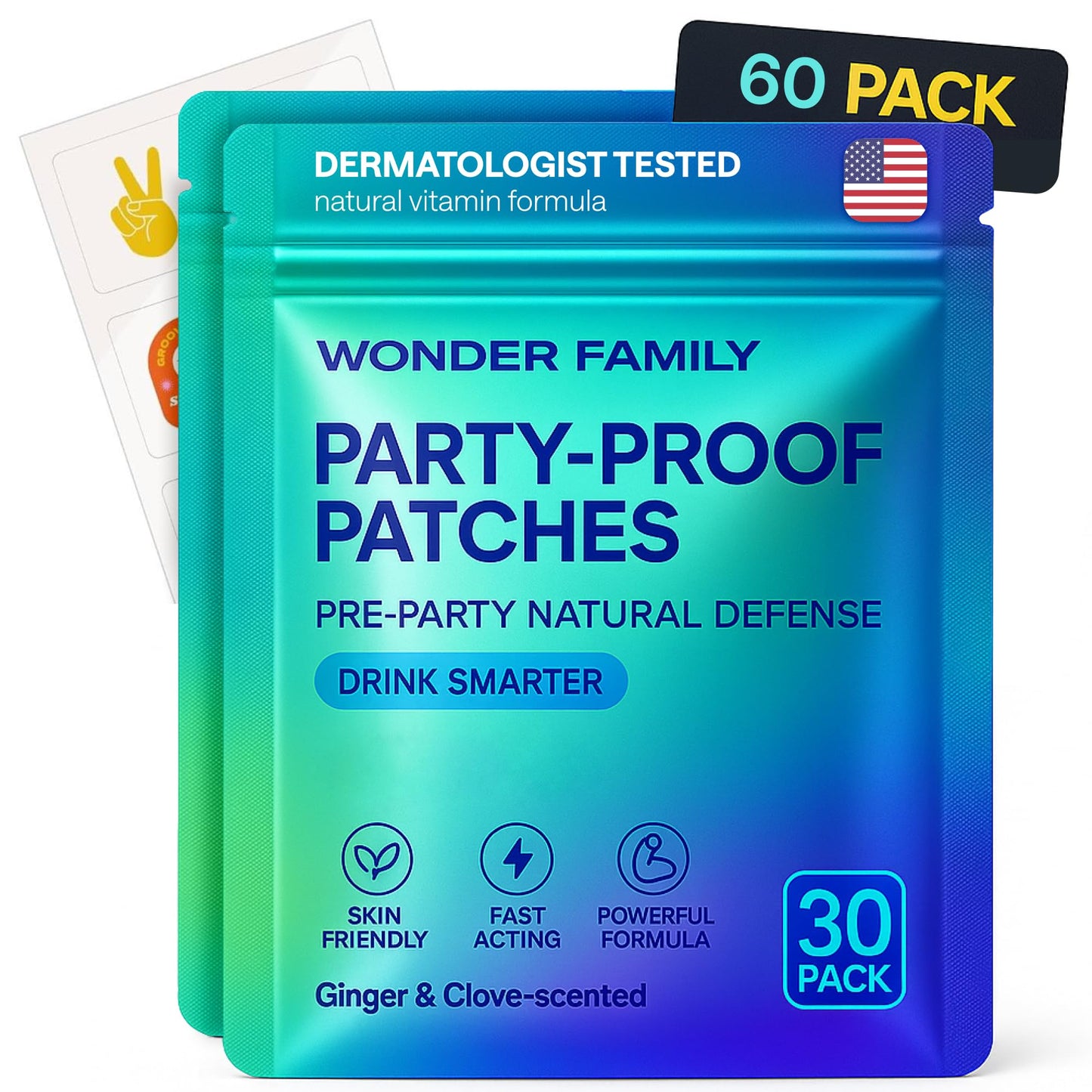 WONDER FAMILY Recovery Patches for Women & Men – Clear Mornings After Parties and Nights Out – Contain Vitamins A, C, D, E, & B, Ashwagandha, Boswellia, Glutathione, Milk Thistle Extract (Blue) - dailyvitalstore