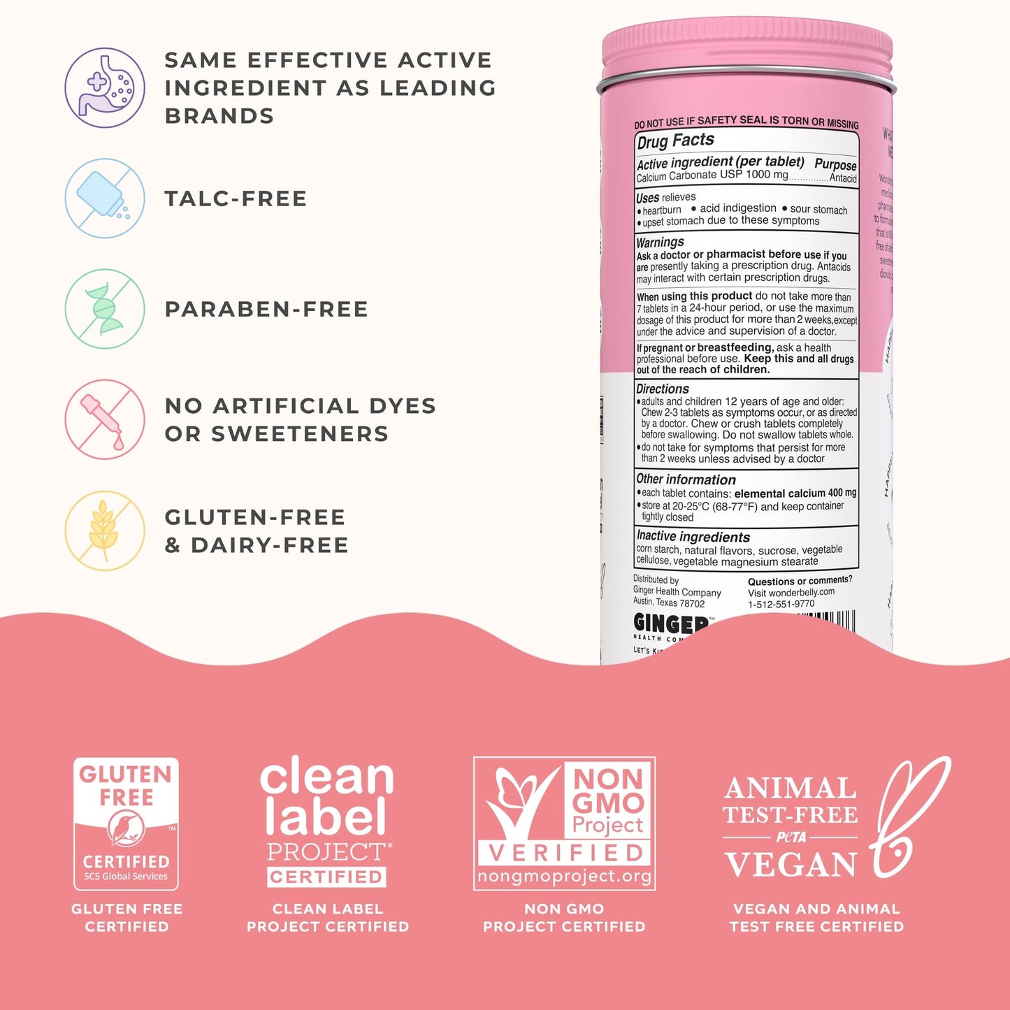 Wonderbelly Antacid, Effective Heartburn and Instant Acid Indigestion Relief, Extra Strength Chewable Tablets, 1000 mg Calcium Carbonate, No Talc or Dye, Strawberry Milkshake, 120 Count - dailyvitalstore