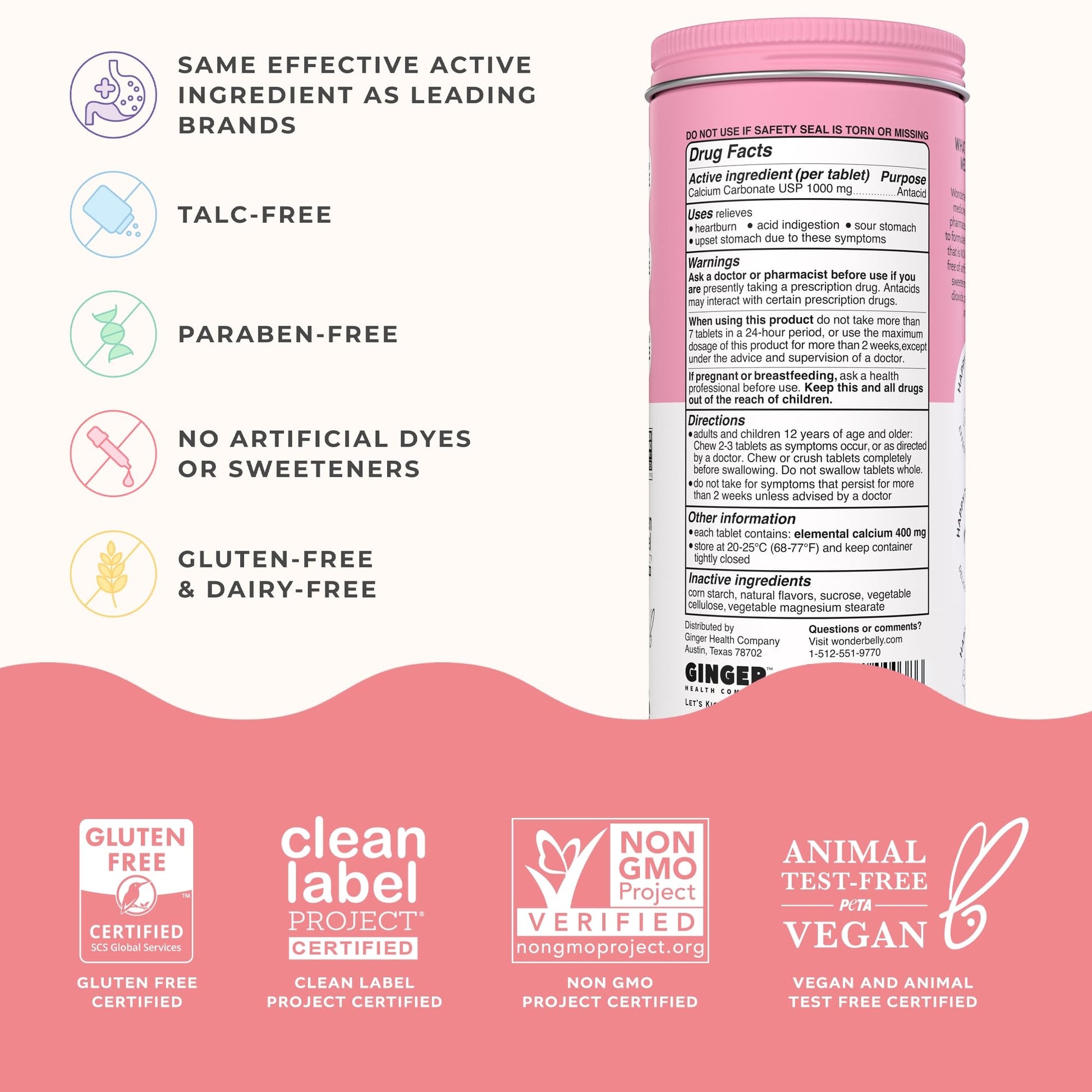 Wonderbelly Antacid, Effective Heartburn and Instant Acid Indigestion Relief, Extra Strength Chewable Tablets, 1000 mg Calcium Carbonate, No Talc or Dye, Strawberry Milkshake, 120 Count - dailyvitalstore