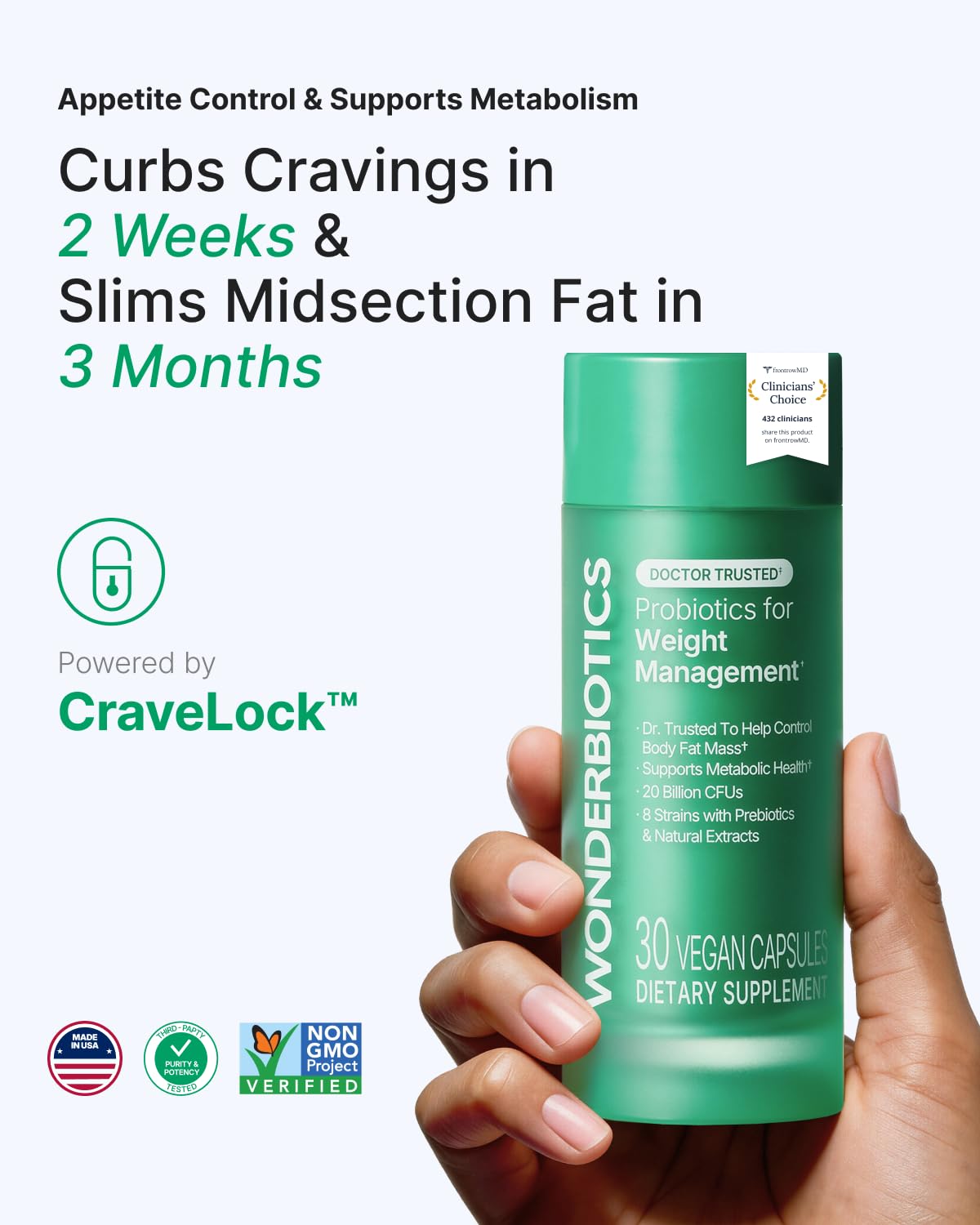 WonderBiotics Weight Management Probiotics for Women - Appetite Suppressant + 8 Clinically Strains - Safe & Natural Loss, Belly Fat, No Side Effects - 30 CT - dailyvitalstore