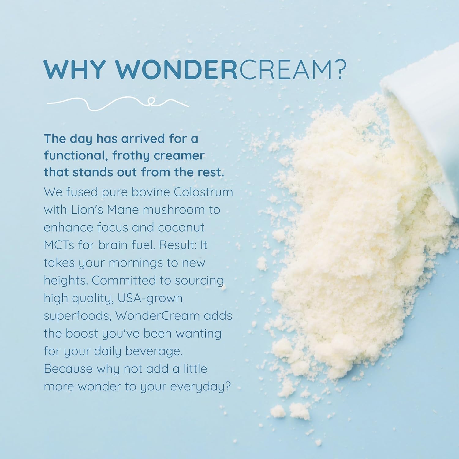 WONDERCOW Bovine Colostrum Superfood Creamer Supplement Powder w/Organic Lions Mane Mushroom & Coconut Milk Powder MCTs | Functional Sugar Free Keto Coffee, Smoothie & Drink Mix Unsweetened - dailyvitalstore