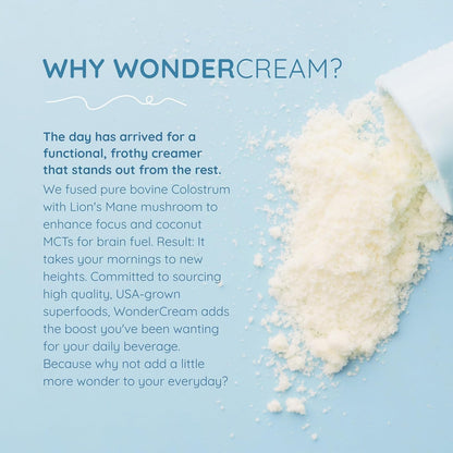 WONDERCOW Bovine Colostrum Superfood Creamer Supplement Powder w/Organic Lions Mane Mushroom & Coconut Milk Powder MCTs | Functional Sugar Free Keto Coffee, Smoothie & Drink Mix Unsweetened - dailyvitalstore