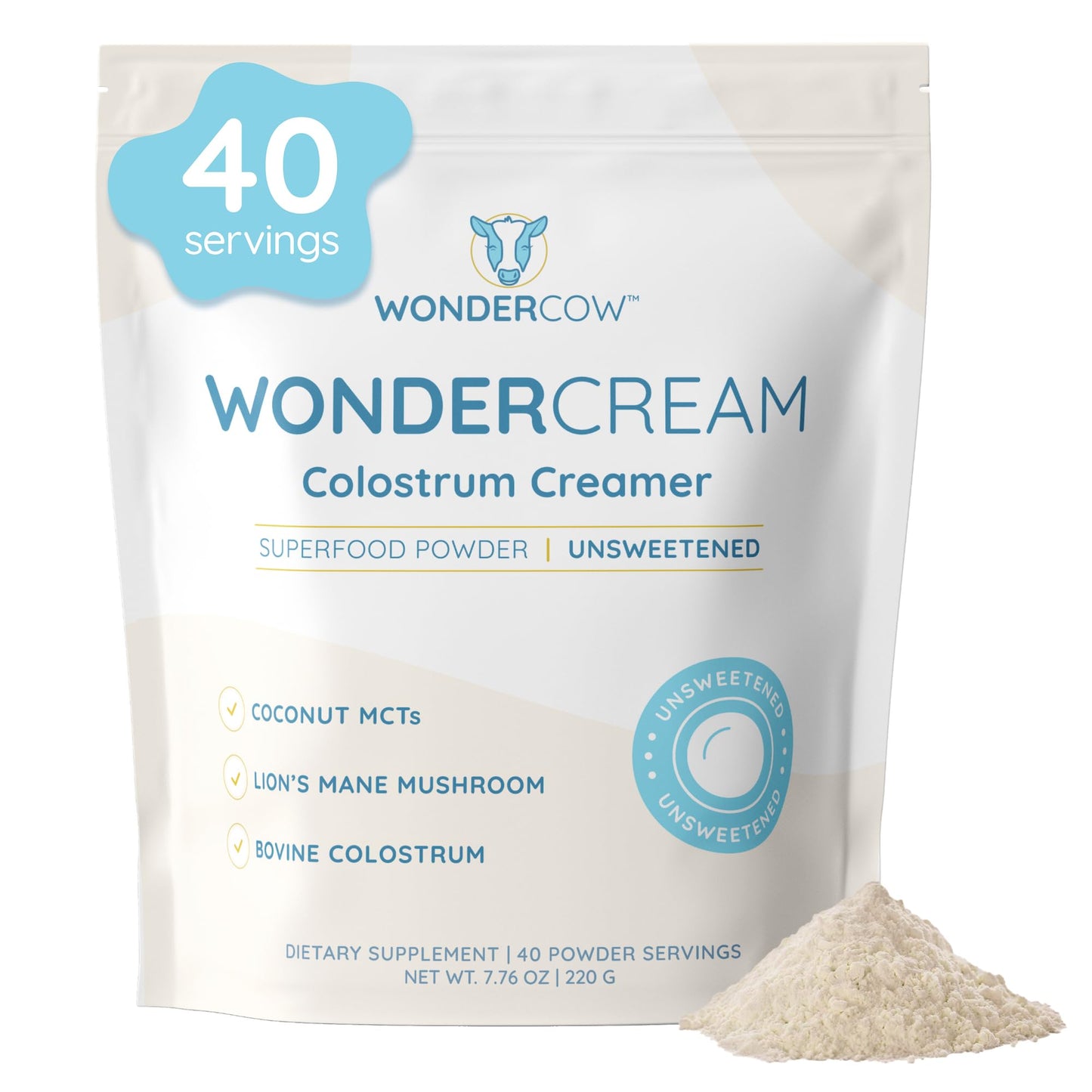 WONDERCOW Bovine Colostrum Superfood Creamer Supplement Powder w/Organic Lions Mane Mushroom & Coconut Milk Powder MCTs | Functional Sugar Free Keto Coffee, Smoothie & Drink Mix Unsweetened - dailyvitalstore