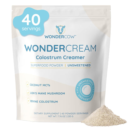 WONDERCOW Bovine Colostrum Superfood Creamer Supplement Powder w/Organic Lions Mane Mushroom & Coconut Milk Powder MCTs | Functional Sugar Free Keto Coffee, Smoothie & Drink Mix Unsweetened - dailyvitalstore