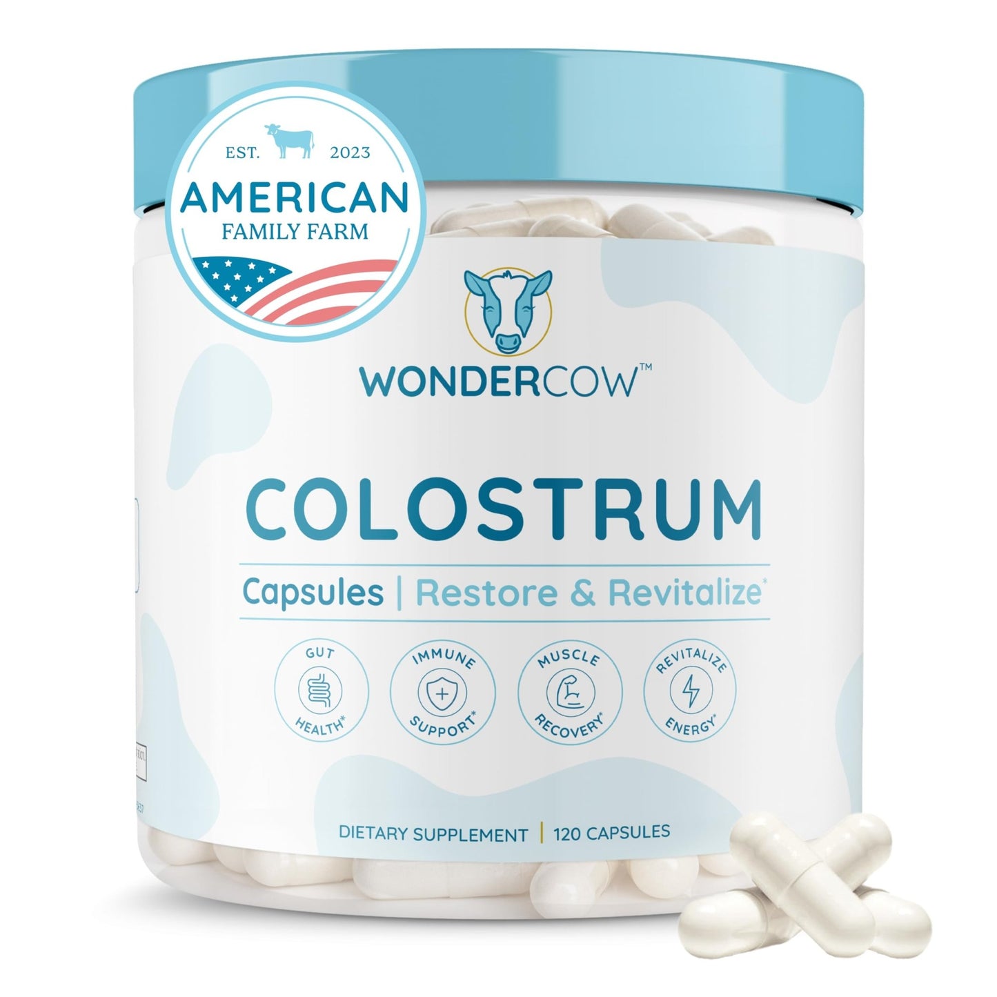 WONDERCOW Colostrum Capsules Supplement for Gut Health, Immune Support & Wellness | Natural IgG Pure Whole Bovine - dailyvitalstore