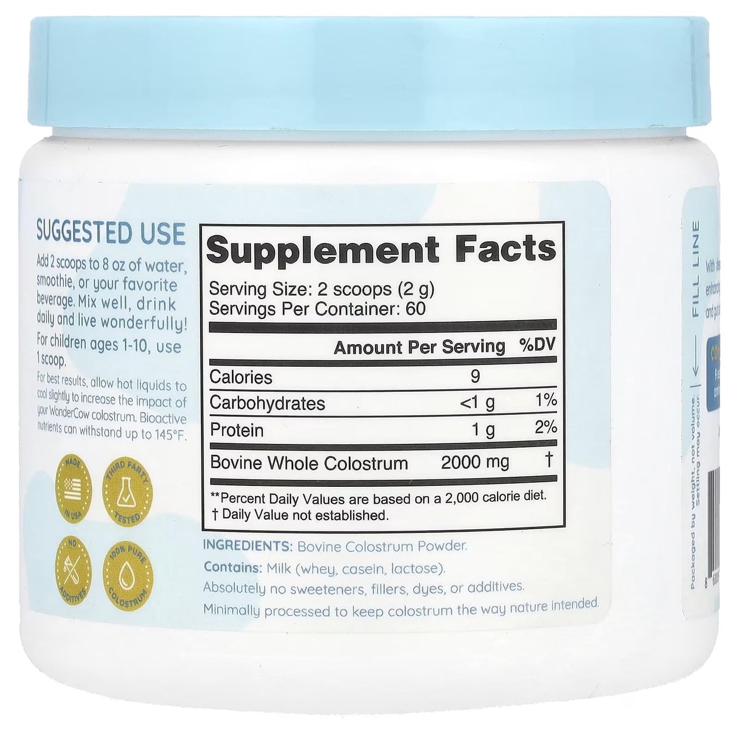 WONDERCOW Colostrum Supplement Powder for Gut Health, Immune Support & Wellness | Natural IgG Pure Whole Bovine Colostrum Superfood - dailyvitalstore