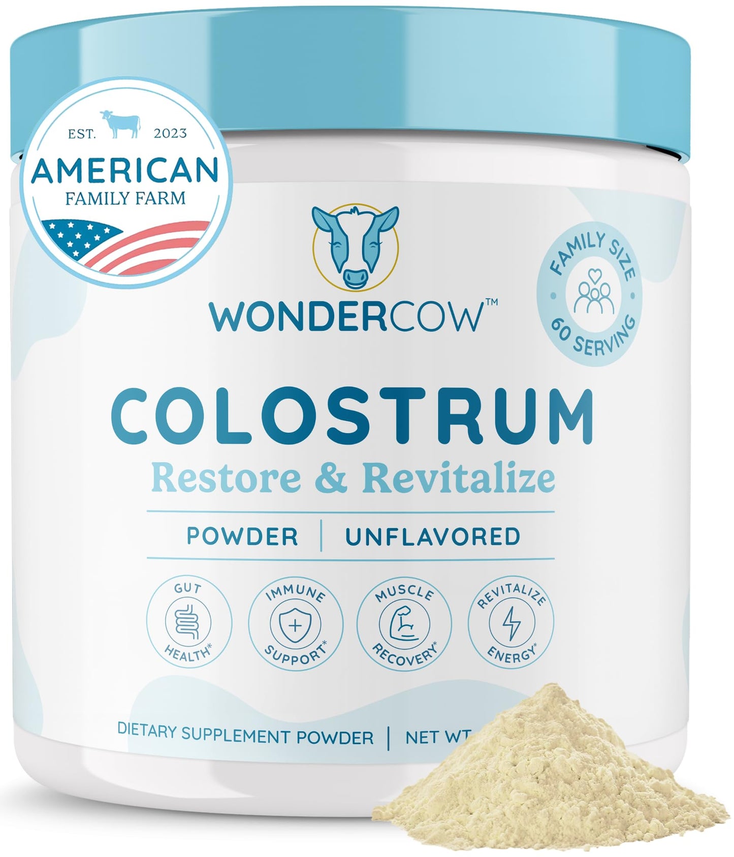 WONDERCOW Colostrum Supplement Powder for Gut Health, Immune Support & Wellness | Natural IgG Pure Whole Bovine Colostrum Superfood - dailyvitalstore