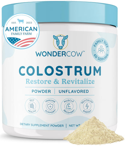 WONDERCOW Colostrum Supplement Powder for Gut Health, Immune Support & Wellness | Natural IgG Pure Whole Bovine Colostrum Superfood - dailyvitalstore