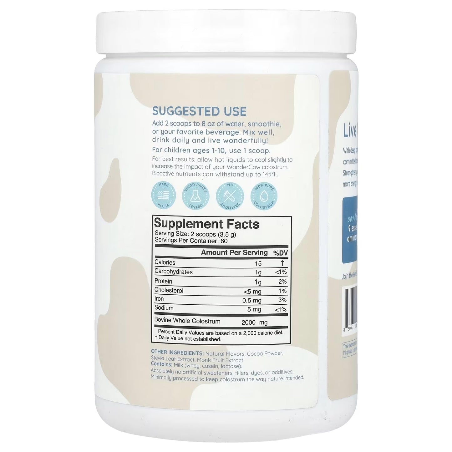 WONDERCOW Colostrum Supplement Powder for Gut Health, Immune Support & Wellness | Natural IgG Pure Whole Bovine Colostrum Superfood, Chocolate, 60 Servings - dailyvitalstore