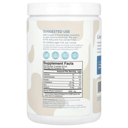 WONDERCOW Colostrum Supplement Powder for Gut Health, Immune Support & Wellness | Natural IgG Pure Whole Bovine Colostrum Superfood, Chocolate, 60 Servings - dailyvitalstore