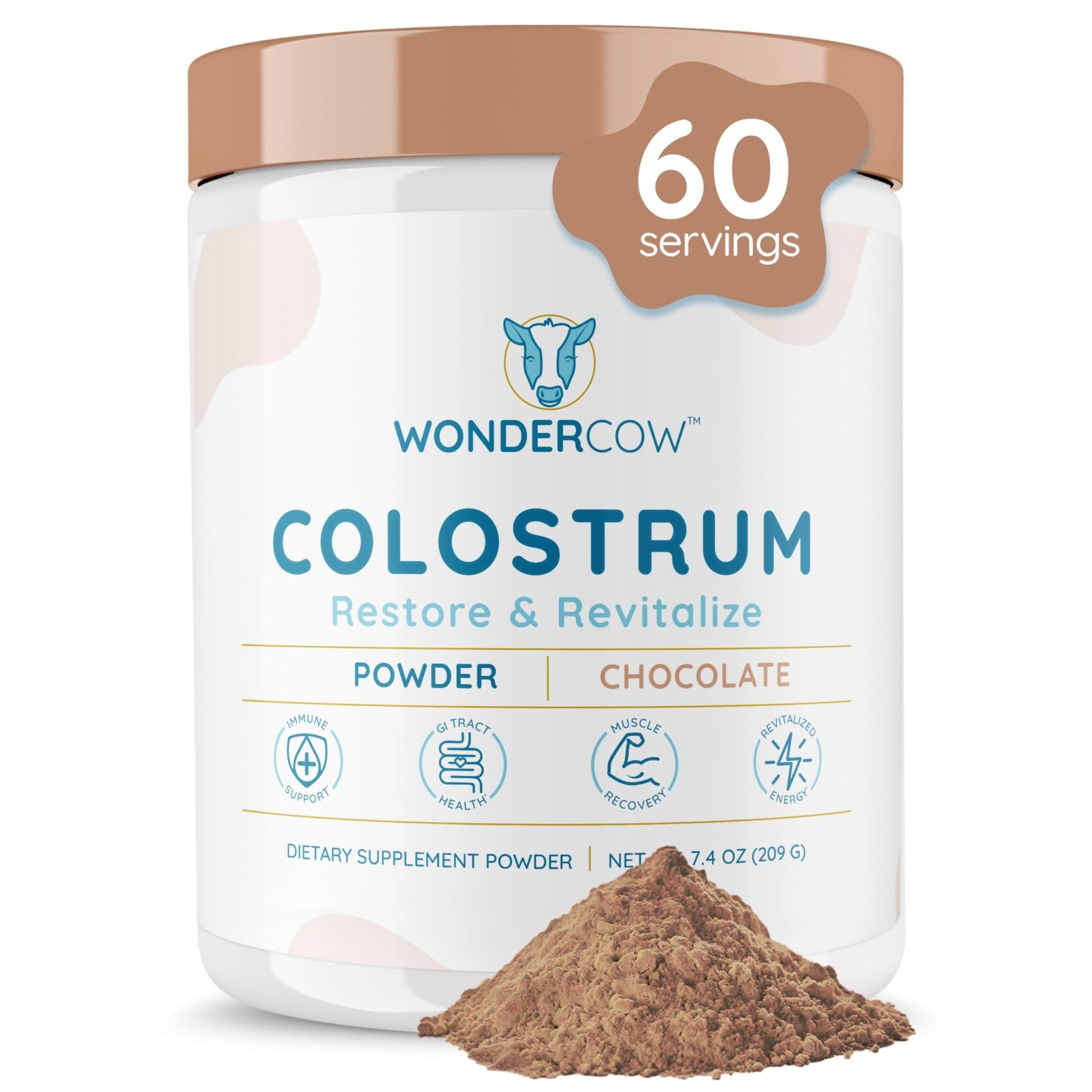 WONDERCOW Colostrum Supplement Powder for Gut Health, Immune Support & Wellness | Natural IgG Pure Whole Bovine Colostrum Superfood, Chocolate, 60 Servings - dailyvitalstore