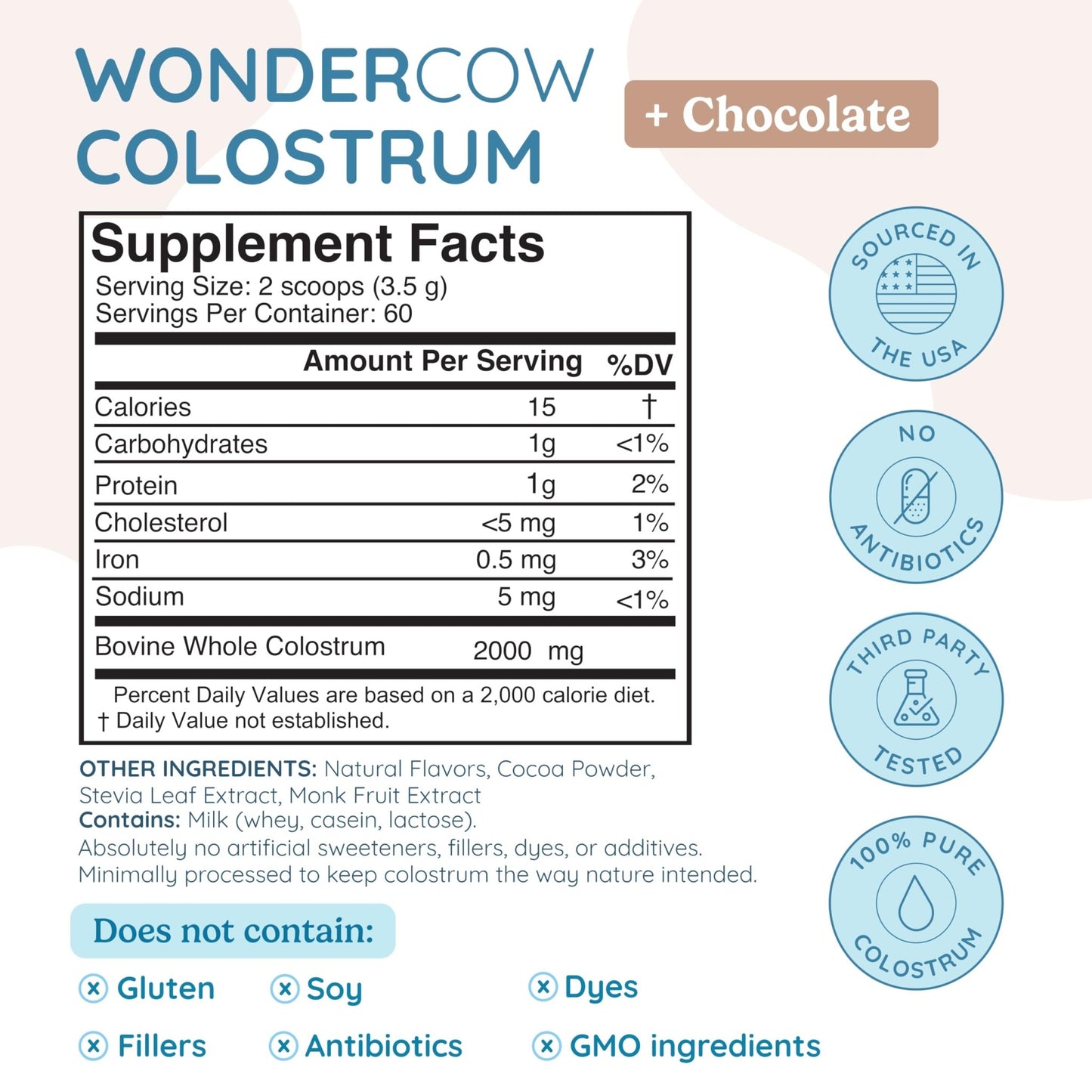 WONDERCOW Colostrum Supplement Powder for Gut Health, Immune Support & Wellness | Natural IgG Pure Whole Bovine Colostrum Superfood, Chocolate, 60 Servings - dailyvitalstore