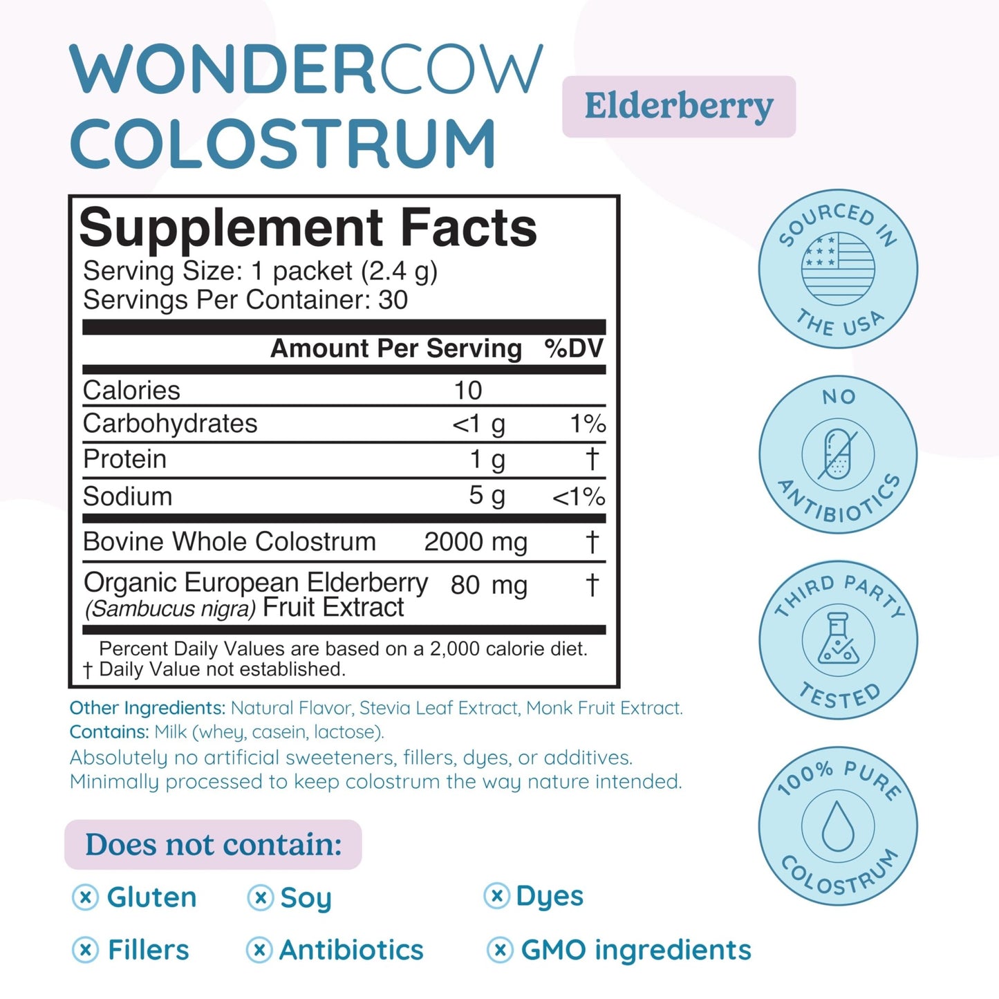 WONDERCOW Colostrum Supplement Powder for Gut Health, Immune Support & Wellness | Natural IgG Pure Whole Bovine Colostrum Superfood, Elderberry, 30 Servings - dailyvitalstore