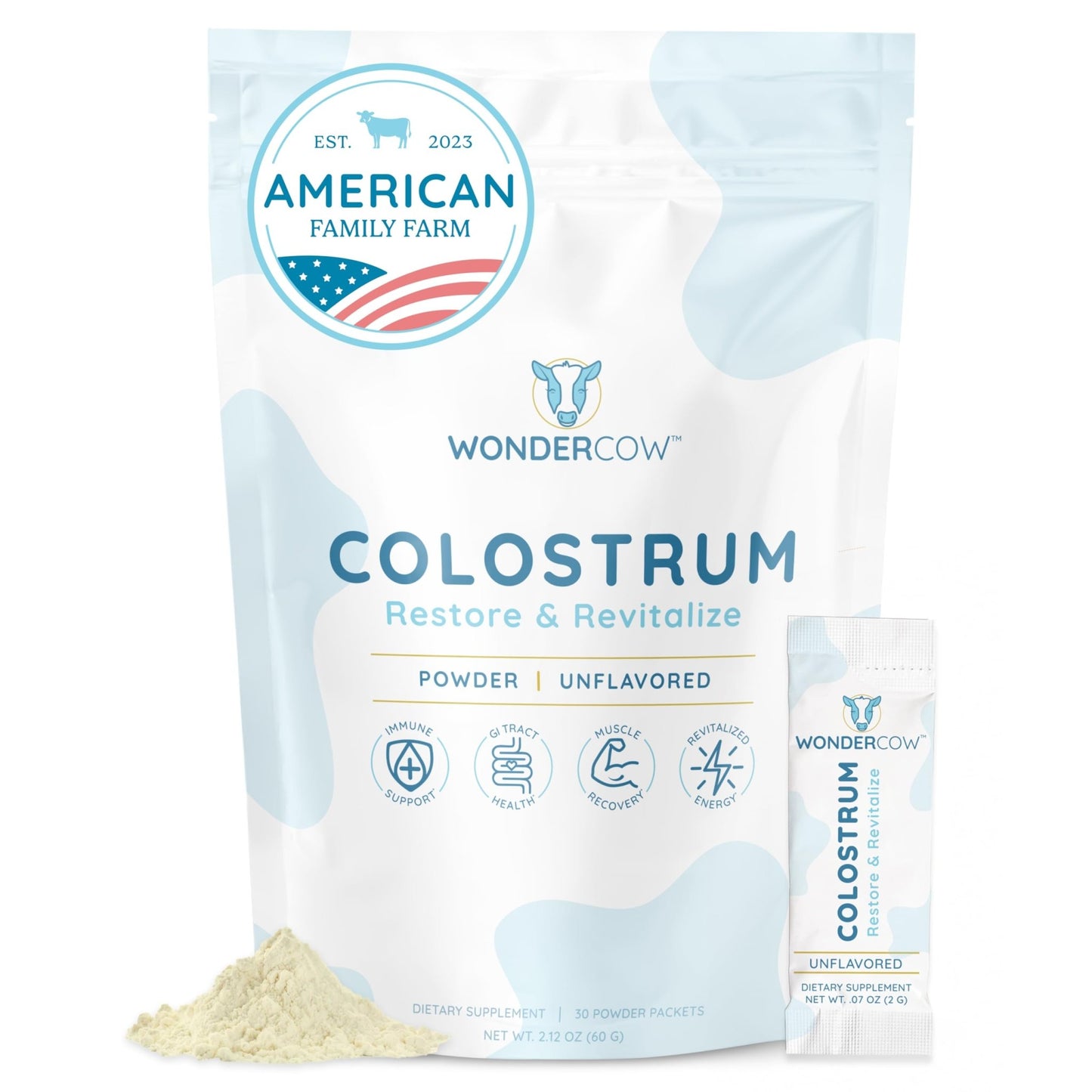 WONDERCOW Colostrum Supplement Powder for Gut Health, Immune Support & Wellness | Natural IgG Pure Whole Bovine Colostrum Superfood, Unflavored, 30 Servings - dailyvitalstore