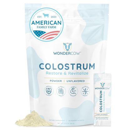 WONDERCOW Colostrum Supplement Powder for Gut Health, Immune Support & Wellness | Natural IgG Pure Whole Bovine Colostrum Superfood, Unflavored, 30 Servings - dailyvitalstore
