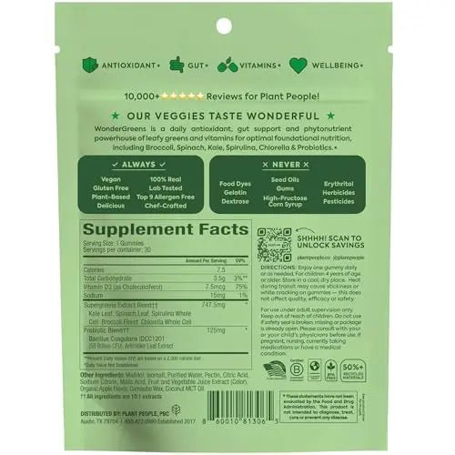 WonderGreens Kids Super Veggie Gummies – Sugar-Free, Allergen-Free Multivitamin for Picky Eaters with Probiotics – Tummy & Immune Support - dailyvitalstore