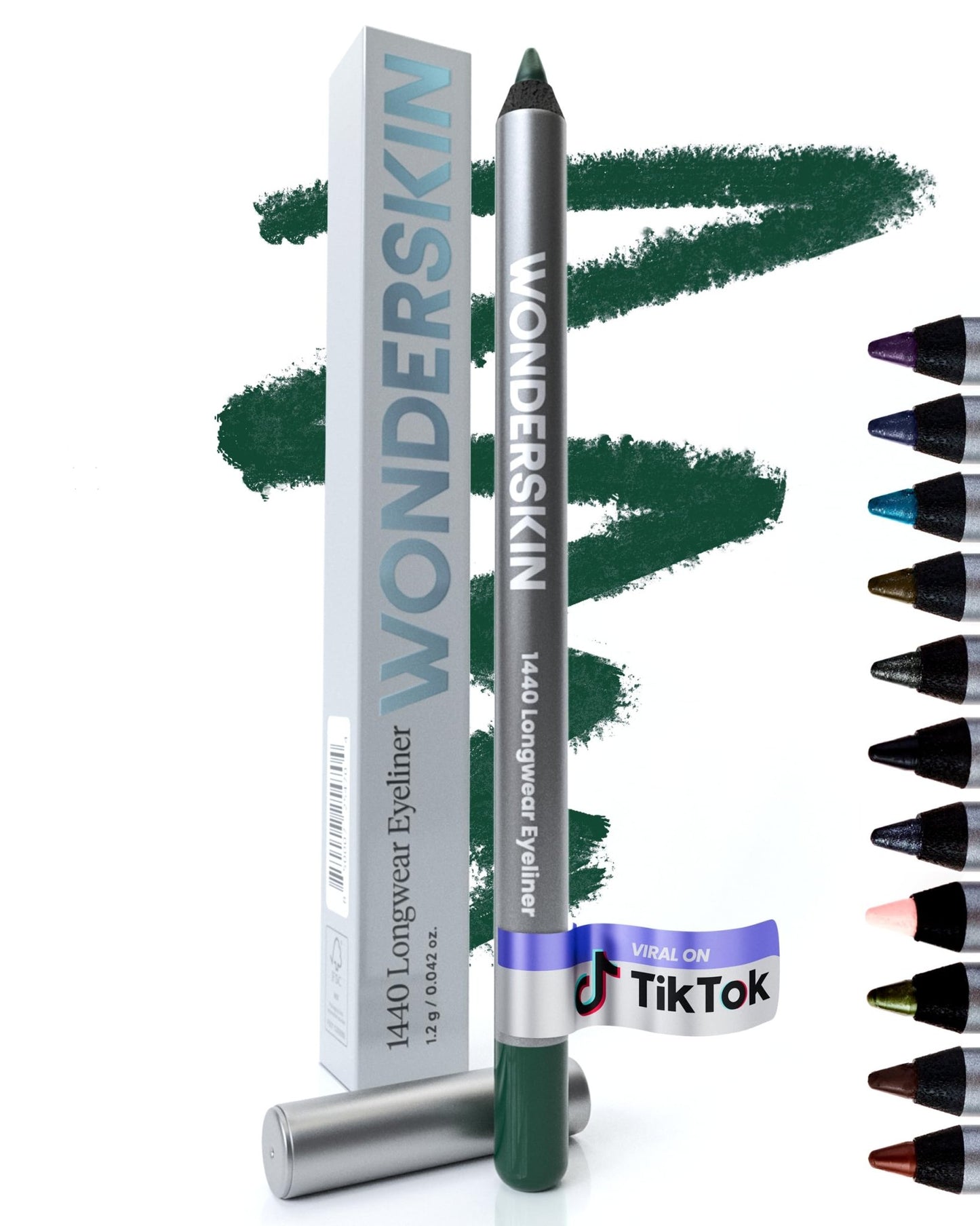Wonderskin Eyeliner Pencil, 1440 Longwear Green Eyeliner Pencil - Waterproof, Sharpenable & Smudge Proof (Pine) - dailyvitalstore