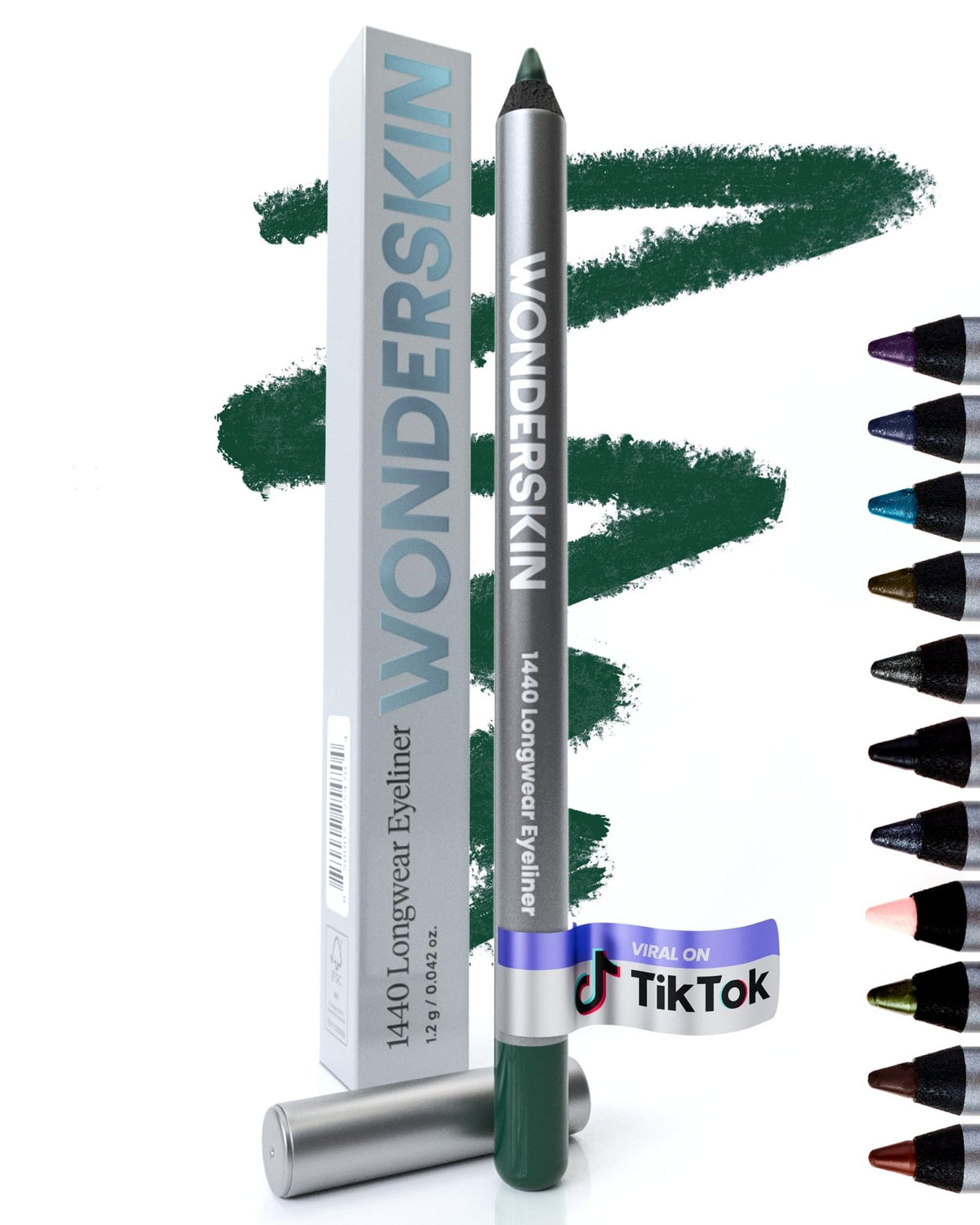 Wonderskin Eyeliner Pencil, 1440 Longwear Green Eyeliner Pencil - Waterproof, Sharpenable & Smudge Proof (Pine) - dailyvitalstore