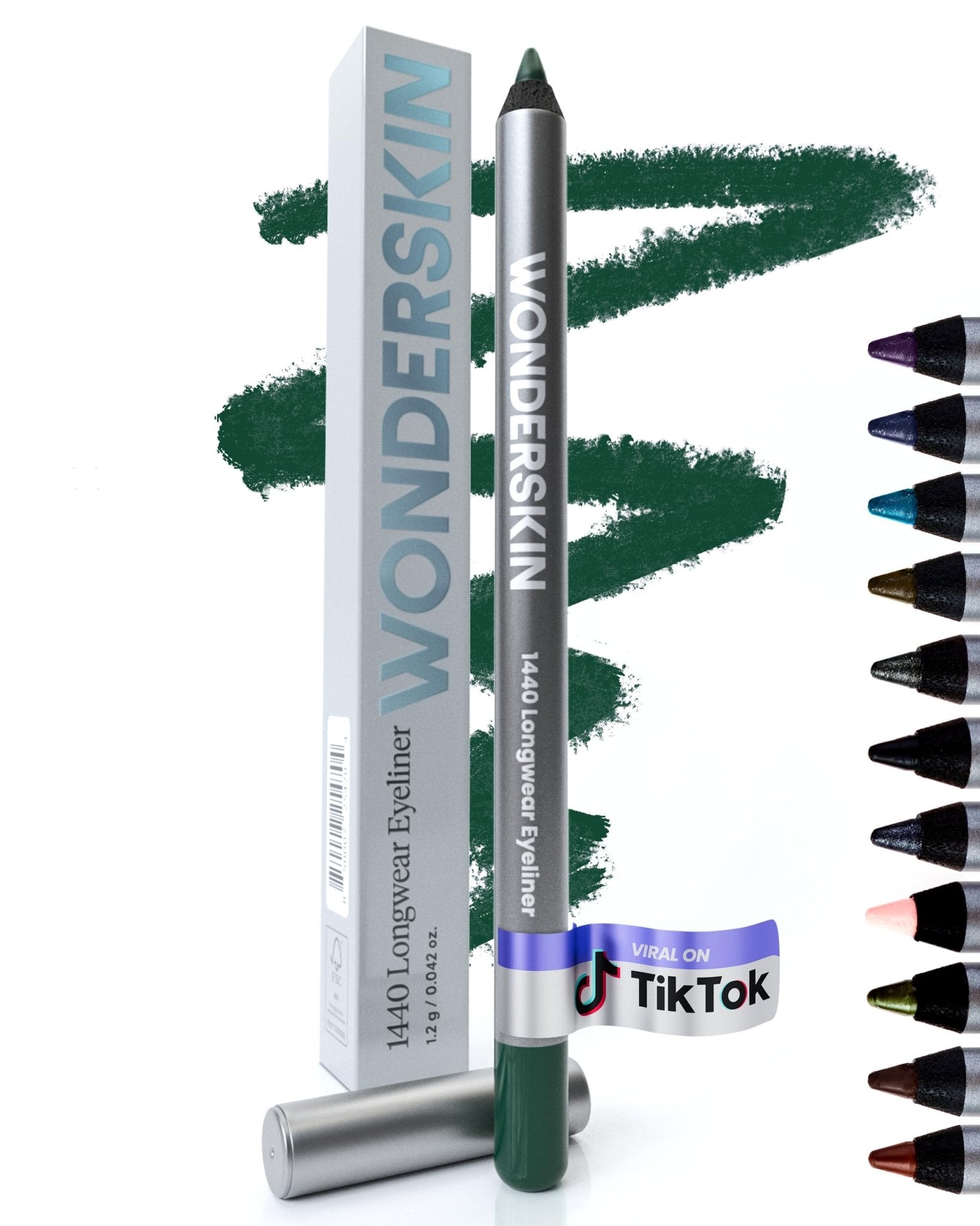 Wonderskin Eyeliner Pencil, 1440 Longwear Green Eyeliner Pencil - Waterproof, Sharpenable & Smudge Proof (Pine) - dailyvitalstore