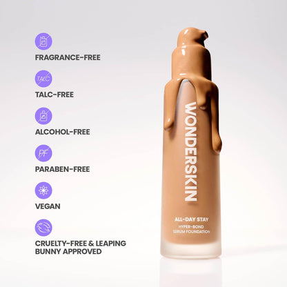 Wonderskin Hyper Bond All-Day Stay Serum Foundation – Waterproof, Transfer-Proof, 24HR Longwear Face Makeup with Niacinamide & Hyaluronic Acid – Lightweight, Natural Finish (Moonstone) - dailyvitalstore