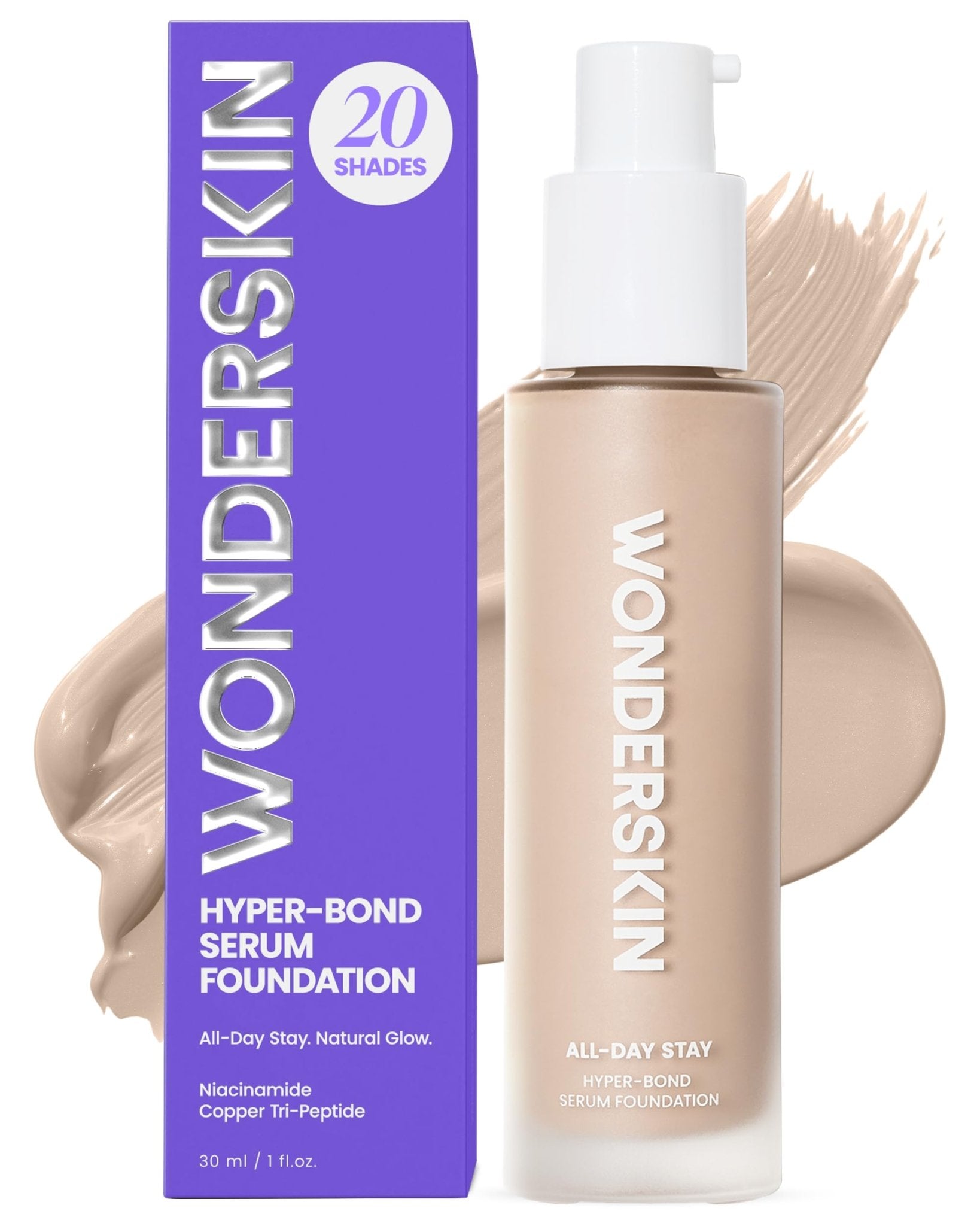 Wonderskin Hyper Bond All-Day Stay Serum Foundation – Waterproof, Transfer-Proof, 24HR Longwear Face Makeup with Niacinamide & Hyaluronic Acid – Lightweight, Natural Finish (Moonstone) - dailyvitalstore