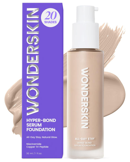 Wonderskin Hyper Bond All-Day Stay Serum Foundation – Waterproof, Transfer-Proof, 24HR Longwear Face Makeup with Niacinamide & Hyaluronic Acid – Lightweight, Natural Finish (Moonstone) - dailyvitalstore