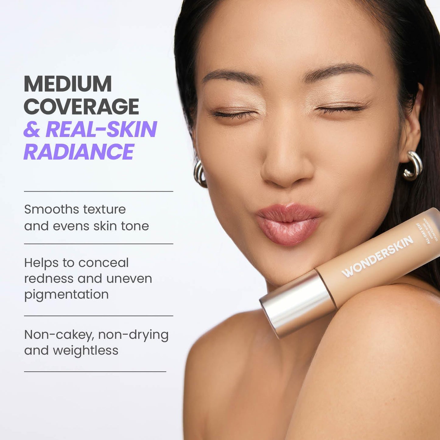 Wonderskin Hyper Bond All-Day Stay Serum Foundation – Waterproof, Transfer-Proof, 24HR Longwear Face Makeup with Niacinamide & Hyaluronic Acid – Lightweight, Natural Finish (Aura) - dailyvitalstore