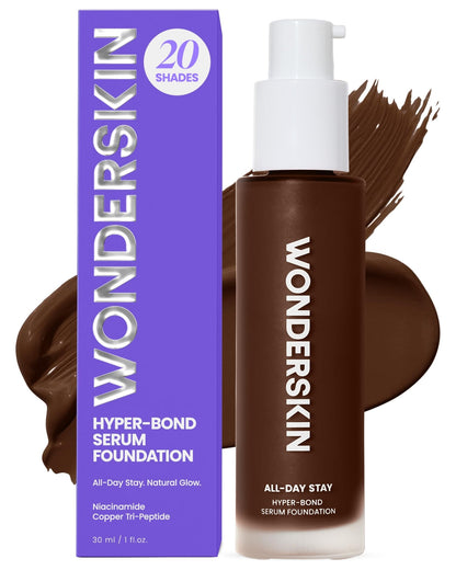 Wonderskin Hyper Bond All-Day Stay Serum Foundation – Waterproof, Transfer-Proof, 24HR Longwear Face Makeup with Niacinamide & Hyaluronic Acid – Lightweight, Natural Finish (Aura) - dailyvitalstore