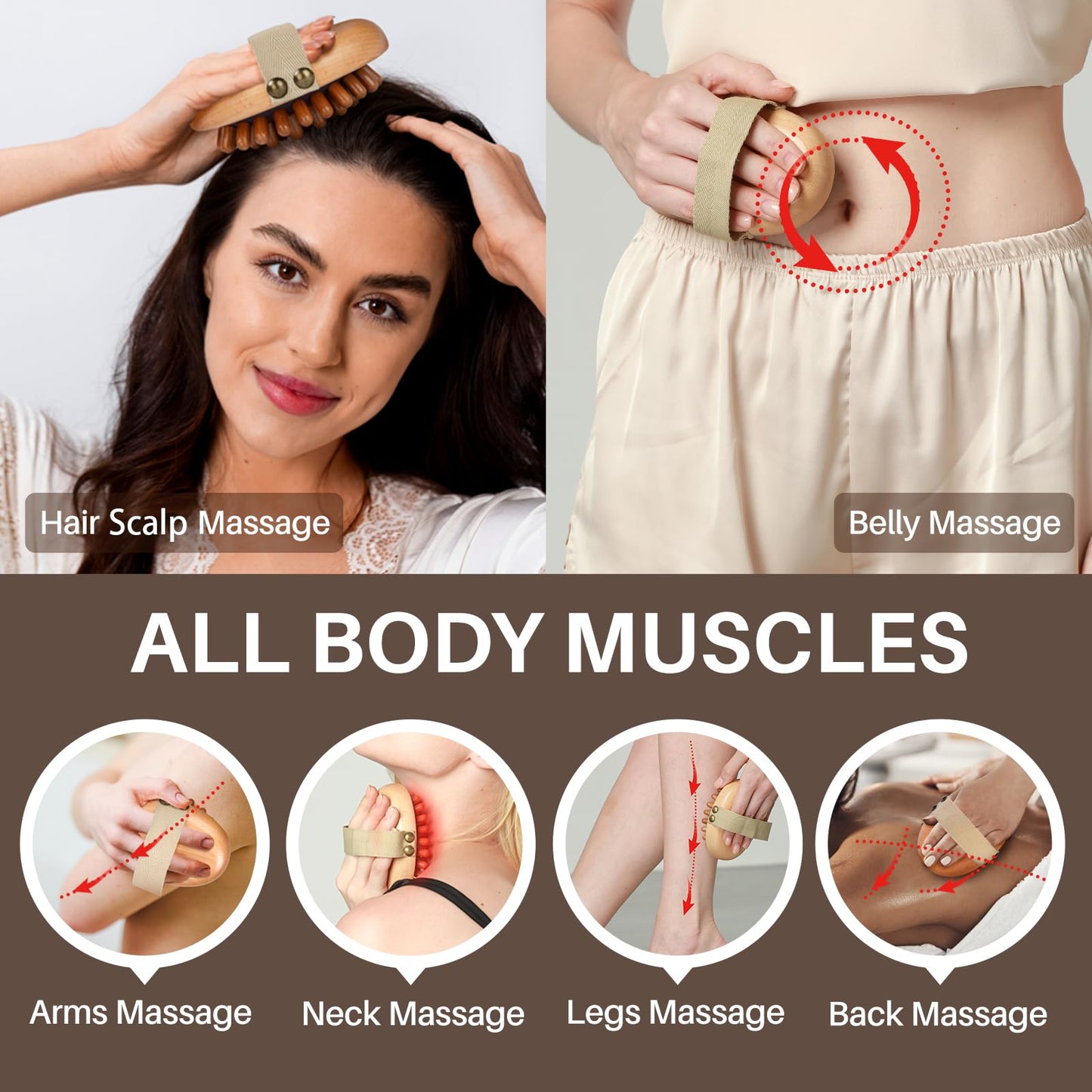 Wood Therapy Massage Tool for Belly Fat,Wooden Meridian Massage Body Brush for Cellulite Remover, Cellulite Lymphatic Drainage Massager for Body Shaping, Maderoterapia Kit for Muscle Pain Relief - dailyvitalstore