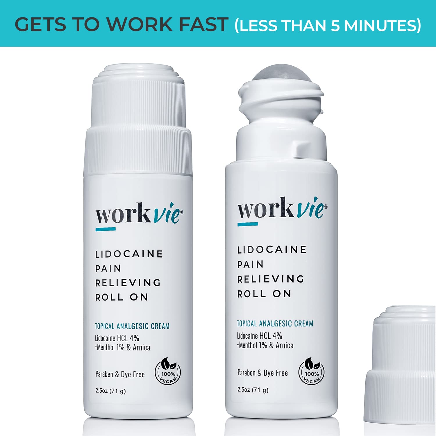 Workvie Lidocaine Pain Relief Roll On 2 Pack & Easy Reach Applicator Tool – Fast Acting Topical Lidocaine Maximum Strength with Arnica Montana & Aloe Vera for Muscles, Joints, Back, Neck & Feet - dailyvitalstore