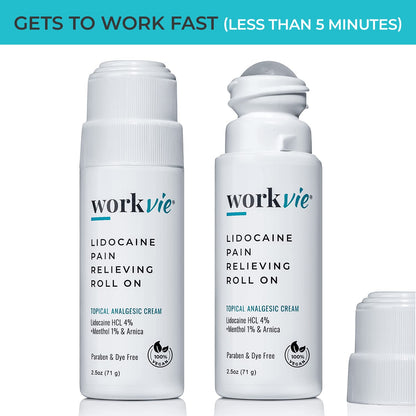 Workvie Lidocaine Pain Relief Roll On 2 Pack & Easy Reach Applicator Tool – Fast Acting Topical Lidocaine Maximum Strength with Arnica Montana & Aloe Vera for Muscles, Joints, Back, Neck & Feet - dailyvitalstore