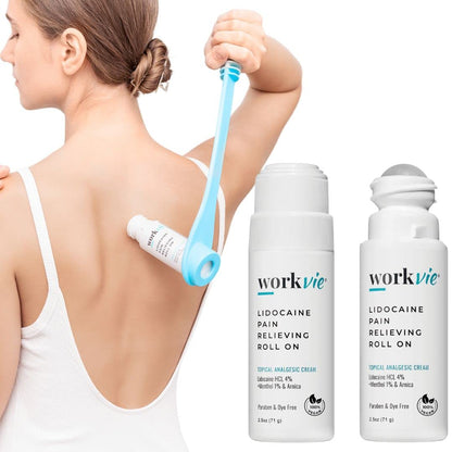 Workvie Lidocaine Pain Relief Roll On 2 Pack & Easy Reach Applicator Tool – Fast Acting Topical Lidocaine Maximum Strength with Arnica Montana & Aloe Vera for Muscles, Joints, Back, Neck & Feet - dailyvitalstore