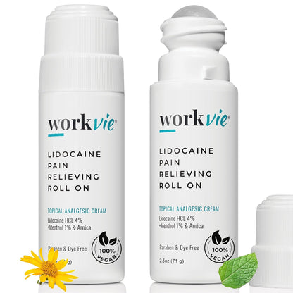 Workvie Lidocaine Roll On Pain Relief Cream 2pk Maximum Strength - Arnica, Menthol, Aloe Vera - Soothing Relief for Muscles and Joints - Sensitive Skin Friendly - dailyvitalstore