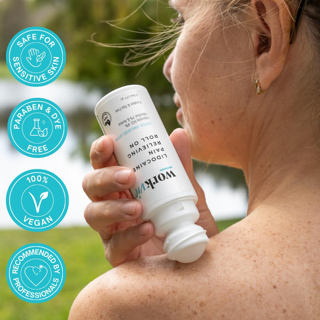 Workvie Lidocaine Roll On Pain Relief Cream 2pk Maximum Strength - Arnica, Menthol, Aloe Vera - Soothing Relief for Muscles and Joints - Sensitive Skin Friendly - dailyvitalstore