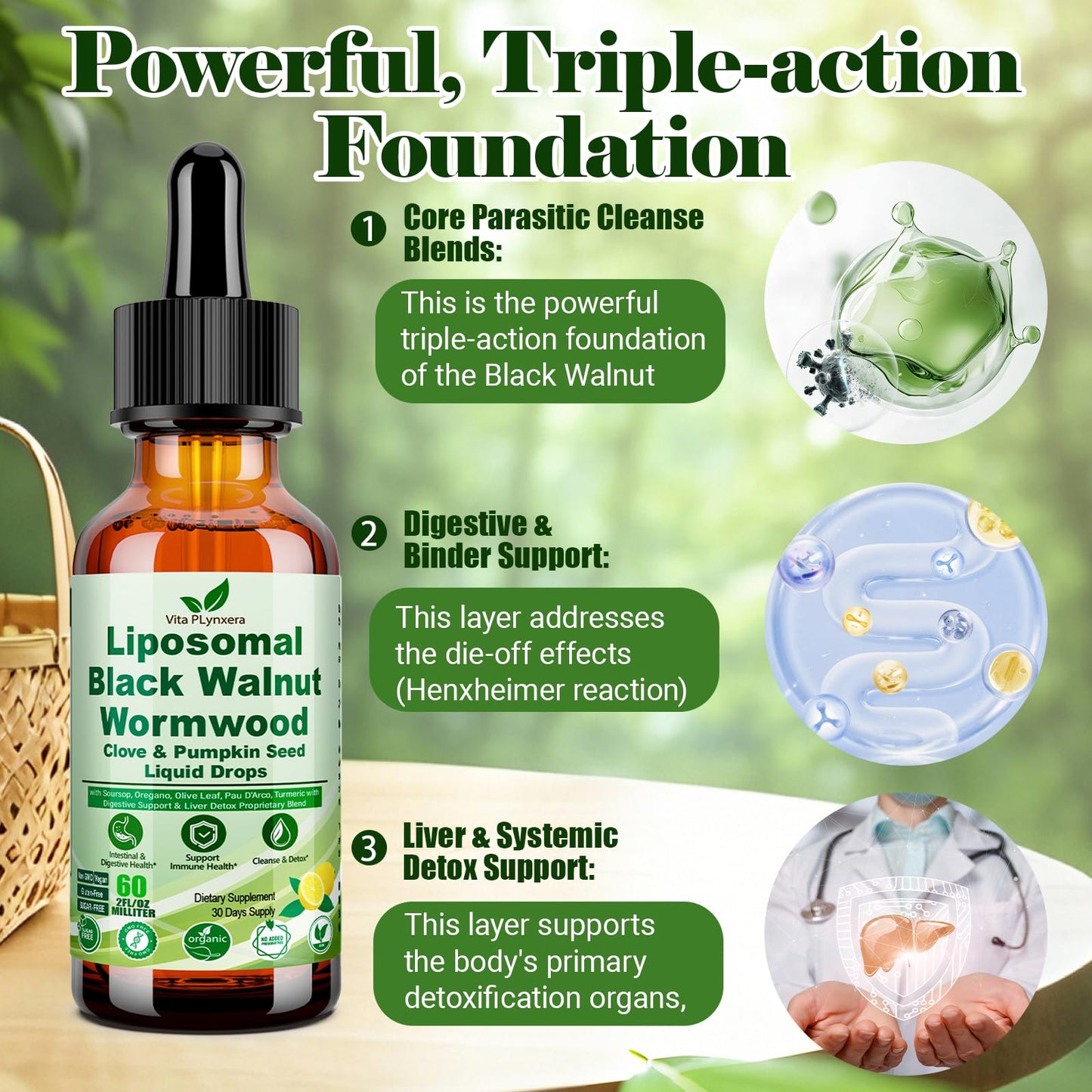 Wormwood Black Walnut Clove Cleanse Drops for Human, 15-in-1 Triple-Action Gut Detox & Digestive Wellness Organic Liquid Tincture w. Soursop PAU - dailyvitalstore