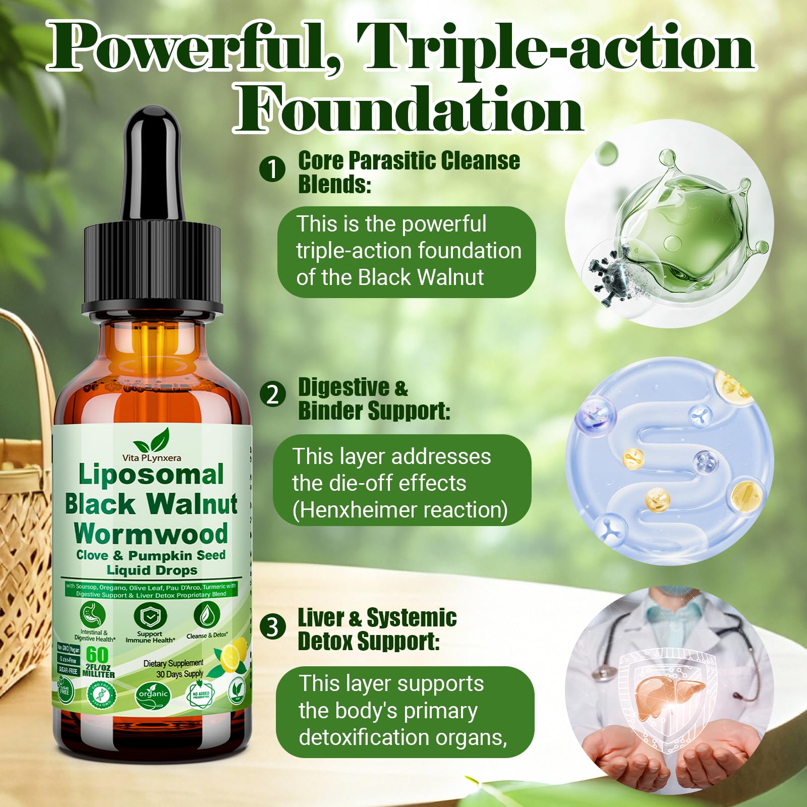 Wormwood Black Walnut Clove Cleanse Drops for Human, 15-in-1 Triple-Action Gut Detox & Digestive Wellness Organic Liquid Tincture w. Soursop PAU - dailyvitalstore