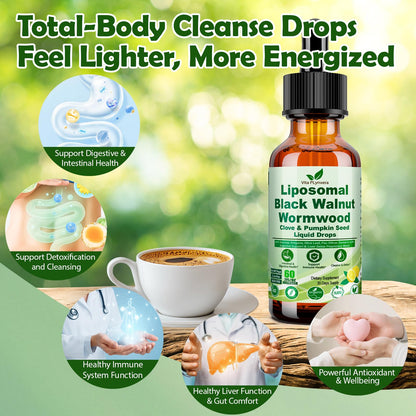 Wormwood Black Walnut Clove Cleanse Drops for Human, 15-in-1 Triple-Action Gut Detox & Digestive Wellness Organic Liquid Tincture w. Soursop PAU - dailyvitalstore