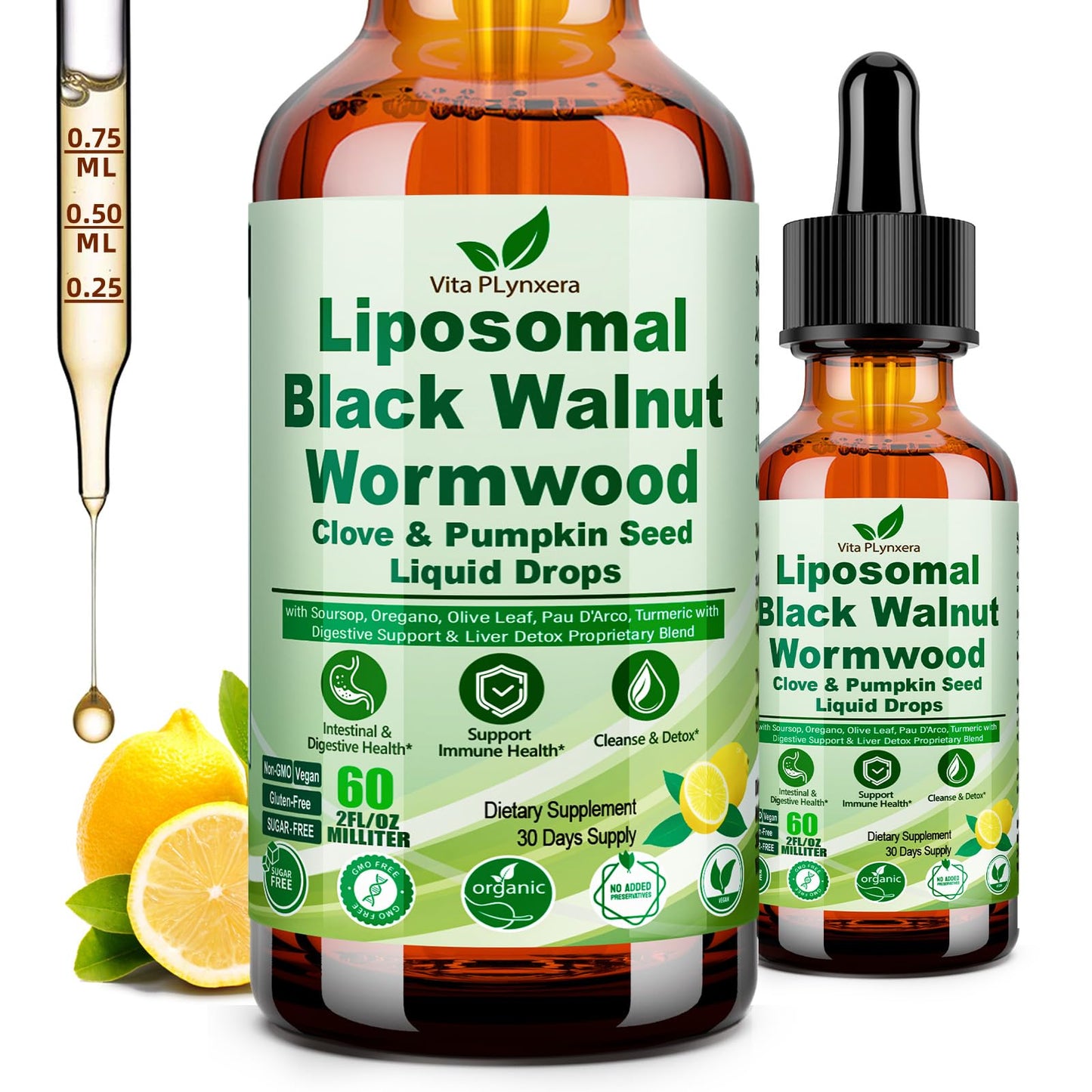 Wormwood Black Walnut Clove Cleanse Drops for Human, 15-in-1 Triple-Action Gut Detox & Digestive Wellness Organic Liquid Tincture w. Soursop PAU - dailyvitalstore
