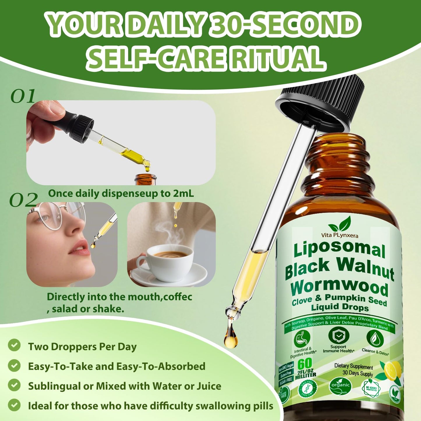 Wormwood Black Walnut Clove Cleanse Drops for Human, 15-in-1 Triple-Action Gut Detox & Digestive Wellness Organic Liquid Tincture w. Soursop PAU - dailyvitalstore