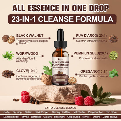 Wormwood Black Walnut Clove Cleanse for Humans Drops, 23-in-1 Gut Health Support Supplement with Pumpkin Seed, Oil of Oregano etc for Detox - dailyvitalstore