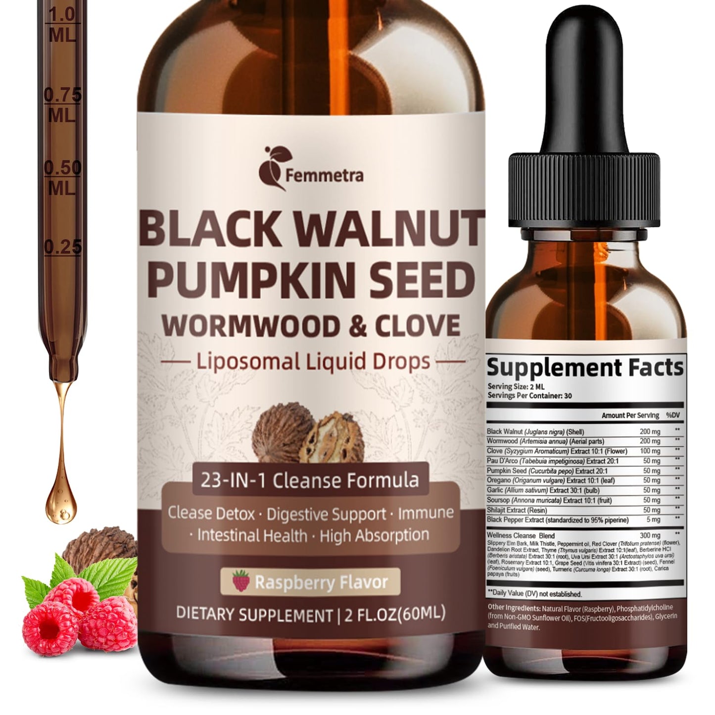 Wormwood Black Walnut Clove Cleanse for Humans Drops, 23-in-1 Gut Health Support Supplement with Pumpkin Seed, Oil of Oregano etc for Detox - dailyvitalstore